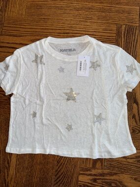 Katie J NYC White Tee with Silver Sequin Stars